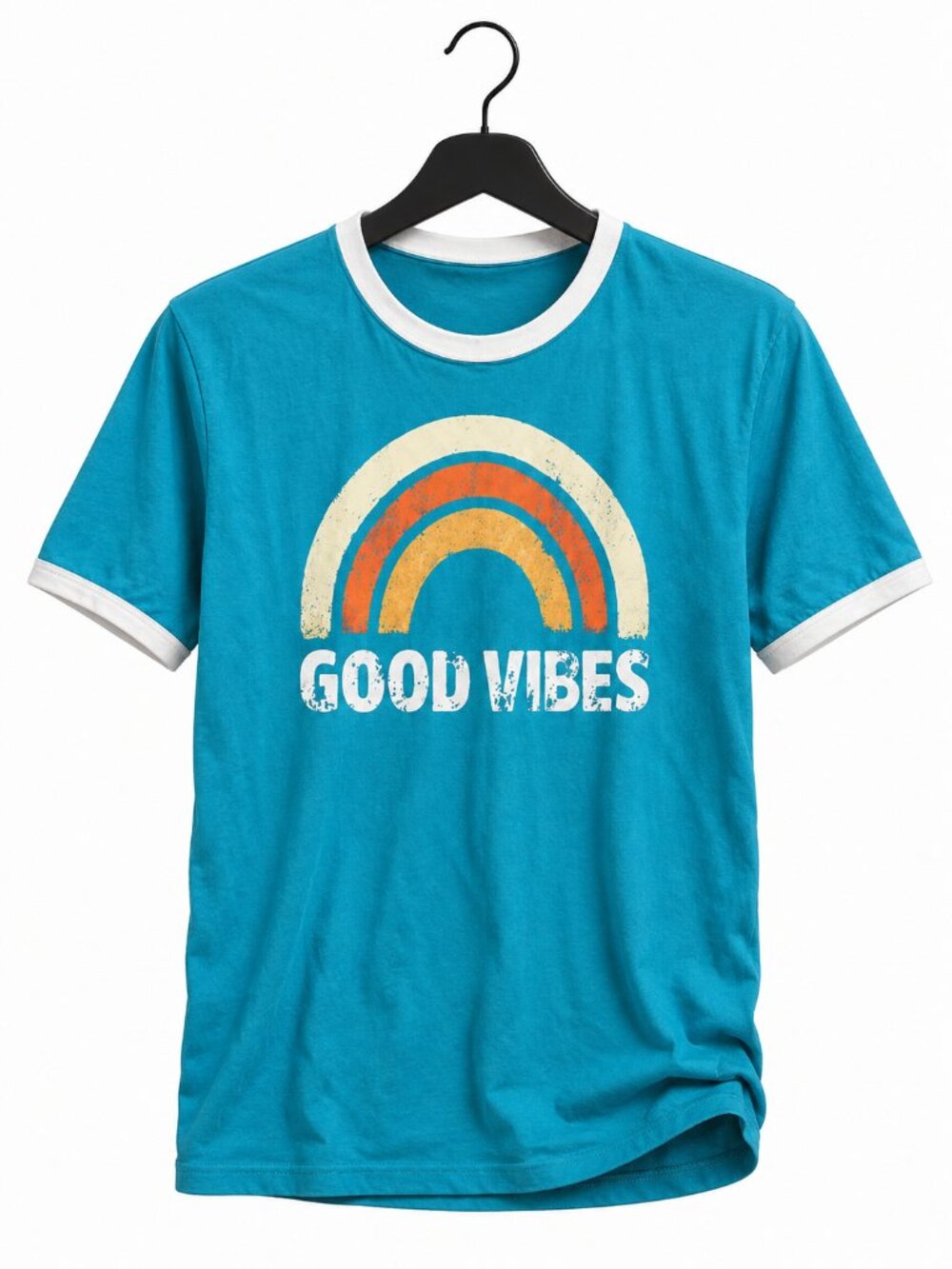 Women's Graphic Tee Short Sleeve "GOOD VIBES", BLUE, Size LARGE